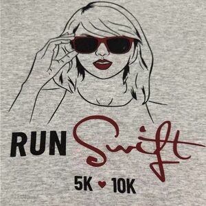 Run Swift 5K 10K Gray Race T Shirt Sz 2XL Taylor Swift Parody Rare Shirt Fits XL